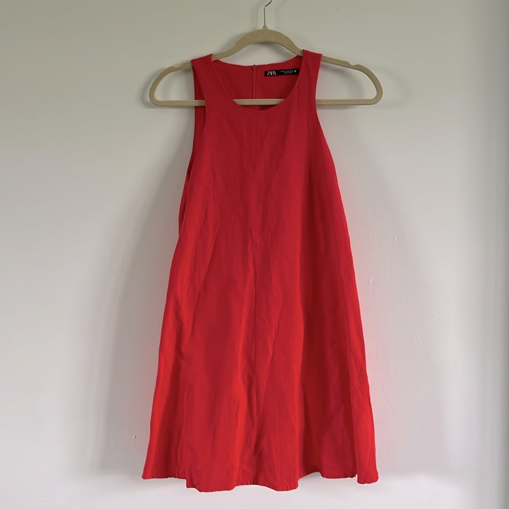 Zara red linen sleeveless mini dress